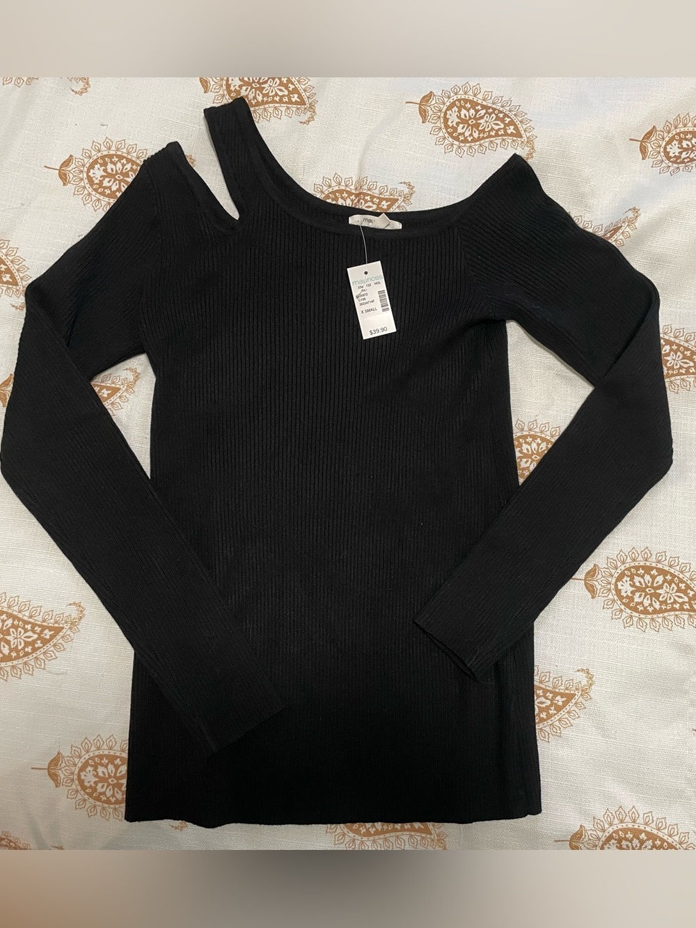 Maurices Black Ribbed Asymmetric One-Shoulder Long Sleeve Top